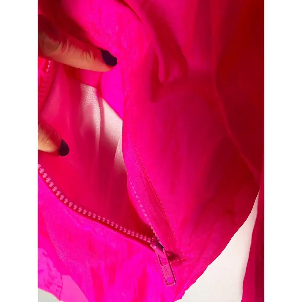 Vintage Mens Hotdogger Hot Neon Pink Windbreaker Full Zip Up Front 80s Preppy XS